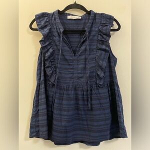 Loft Striped Ruffle‎ Sleeveless Top in Navy and Black - S